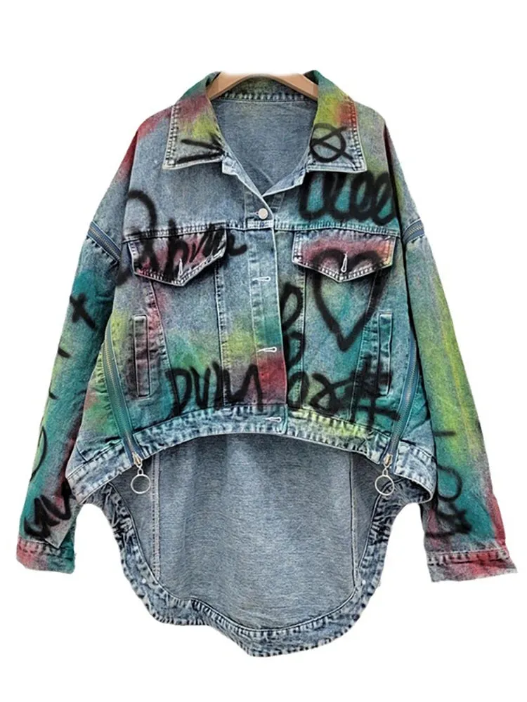 Women’s Graffiti Patchwork Denim Jacket – Bold & Artistic Streetwear