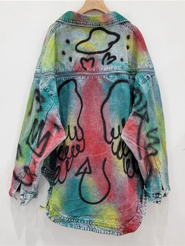 Women’s Graffiti Patchwork Denim Jacket – Bold & Artistic Streetwear