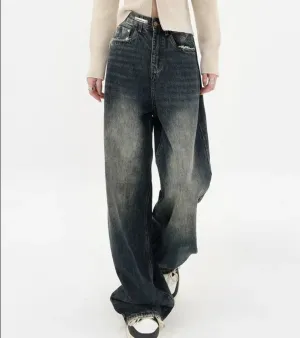 Womens Loose Wide leg Denim Jeans/Japanese Streetwear Baggy Fashion
