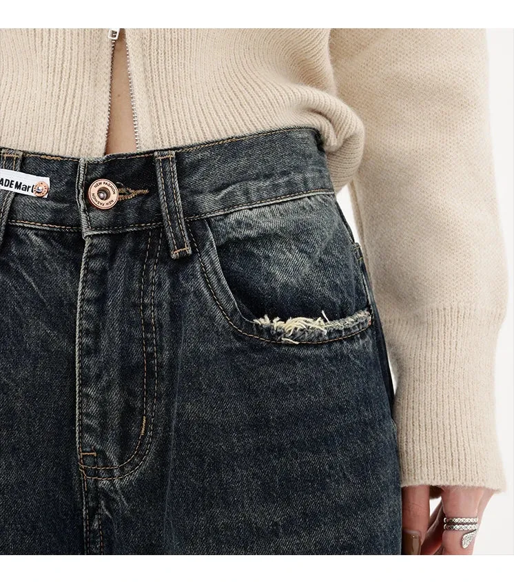 Womens Loose Wide leg Denim Jeans/Japanese Streetwear Baggy Fashion