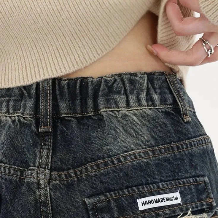Womens Loose Wide leg Denim Jeans/Japanese Streetwear Baggy Fashion
