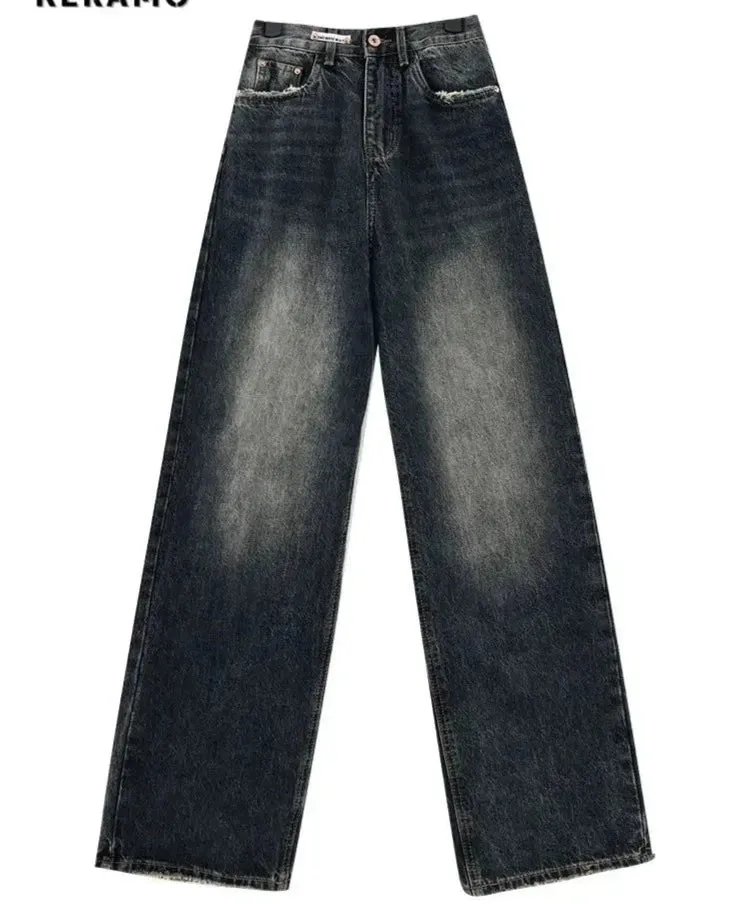 Womens Loose Wide leg Denim Jeans/Japanese Streetwear Baggy Fashion