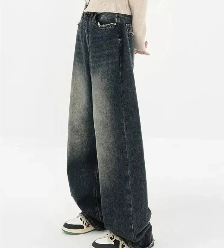 Womens Loose Wide leg Denim Jeans/Japanese Streetwear Baggy Fashion