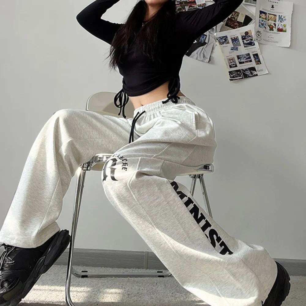Women's R Letter Straight Sweatpants