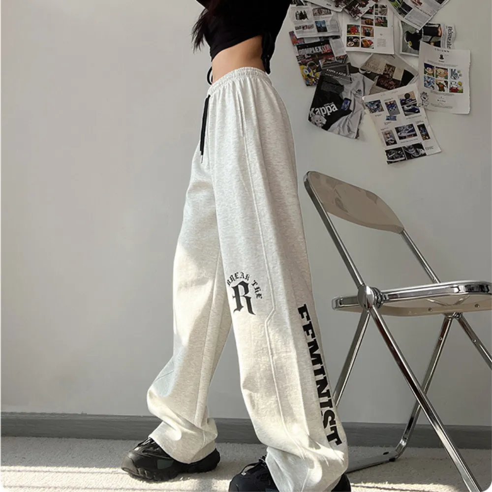 Women's R Letter Straight Sweatpants